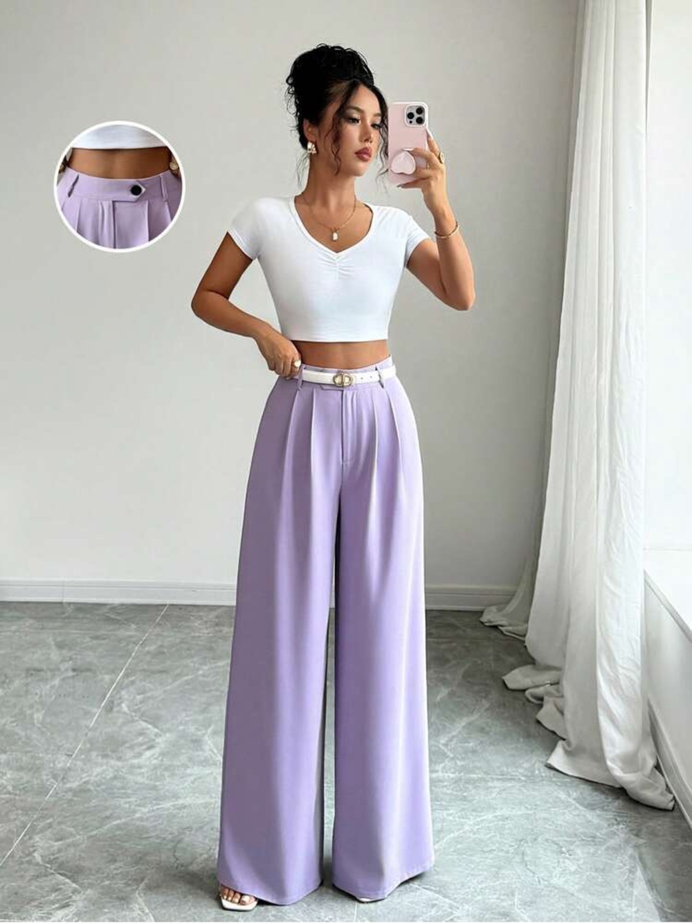 SHEIN Lilac High-Waist Wide Leg Trousers